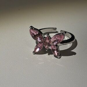 Fashion Jewelry Silver and Pink Butterfly Ring